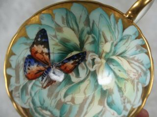 Rare Vtge Aynsley Turquoise Gold Butterfly Chysanthemum Flower Tea Cup & Saucer 9