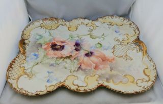 Franz A.  Bischoff H.  P.  15 ¼” Limoges Open Handled Tray with Apricot Poppies 3