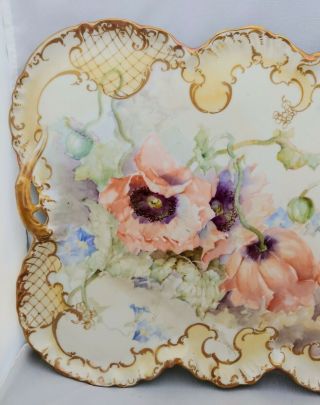 Franz A.  Bischoff H.  P.  15 ¼” Limoges Open Handled Tray with Apricot Poppies 4