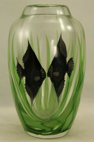 Gorgeous 6½ " Orient & Flume Kissing Angel Fish Aquarium Vase - Signed Beyers