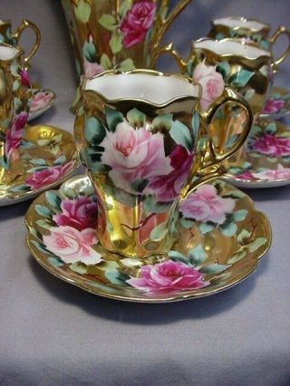 Antique Nippon Japan Gold Encrusted With Roses Chocolate Coco Set 4