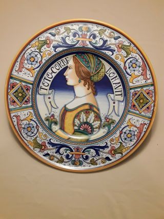 Rare G.  P.  Deruta Hand Painted 18 " Wall Portrait Plate,  Made In Italy