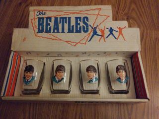 The Beatles 1964 U.  K.  Set Of Glasses In Display Pop Up Box Near -