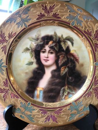 Royal Vienna Porcelain Portrait Plate Brombeer Raised Gold Signed Beehive
