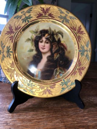 Royal Vienna Porcelain Portrait Plate BROMBEER Raised Gold Signed Beehive 7
