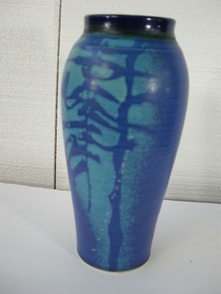 Newcomb College Art Pottery Style Vase,  Hand Made & Painted Matt Green & Blue.