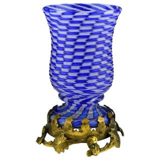 French Clichy Blown Glass Footed Vase In Cane Swirl Pattern Ormolu Base
