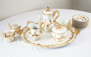 Antique Meissen Porcelain Coffee/Tea Set,  White with Gold Leaf Accents,  Ca 1880 11