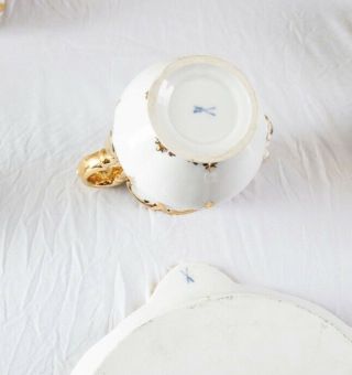 Antique Meissen Porcelain Coffee/Tea Set,  White with Gold Leaf Accents,  Ca 1880 12
