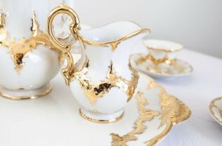 Antique Meissen Porcelain Coffee/Tea Set,  White with Gold Leaf Accents,  Ca 1880 3