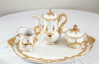 Antique Meissen Porcelain Coffee/Tea Set,  White with Gold Leaf Accents,  Ca 1880 5