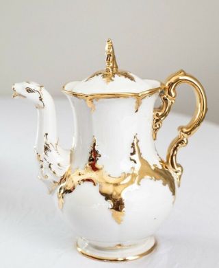 Antique Meissen Porcelain Coffee/Tea Set,  White with Gold Leaf Accents,  Ca 1880 6