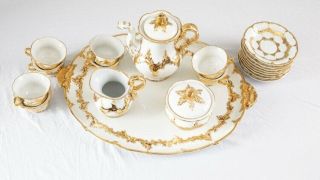 Antique Meissen Porcelain Coffee/Tea Set,  White with Gold Leaf Accents,  Ca 1880 8