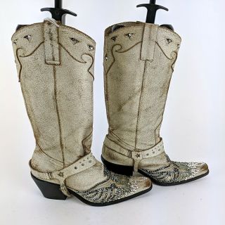Miranda Lambert MIA White Leather Sequin Accent Cowboy Boots Size 8.  5 M 2