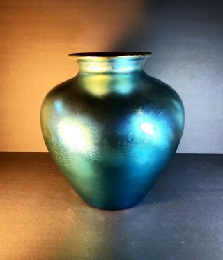 Massive 11 In Carder Steuben 2683 Blue Aurene Rose Jar Vase At