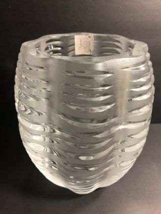 A Signed Lalique France Crystal Vase / Frosted And Clear / Label