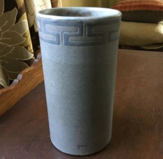 Marblehead Pottery Matte Blue Art Pottery Vase 6” Tall Signed Hannah Tutt 2