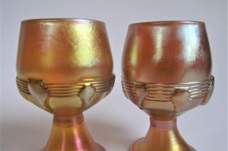 Antique SIGNED Pair TIFFANY FAVRILE Iridescent Art Glass TENDRIL CORDIAL GOBLET 11