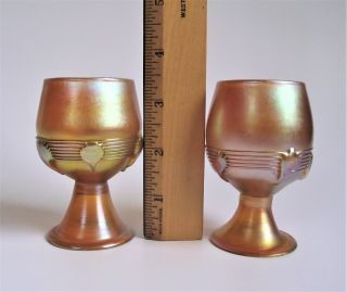Antique SIGNED Pair TIFFANY FAVRILE Iridescent Art Glass TENDRIL CORDIAL GOBLET 4
