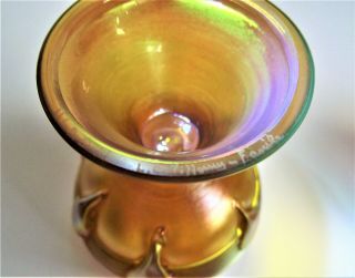 Antique SIGNED Pair TIFFANY FAVRILE Iridescent Art Glass TENDRIL CORDIAL GOBLET 6