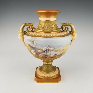 D103 Old Royal Worcester England Porcelain Hand Painted Flower Vase