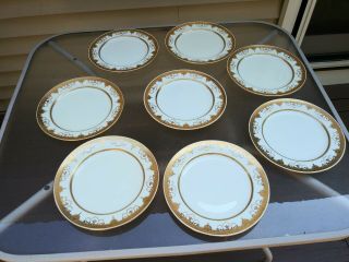 8 Mintons For Tiffany & Co Gold Encrusted Dinner Plates Prince Of Wales Feather