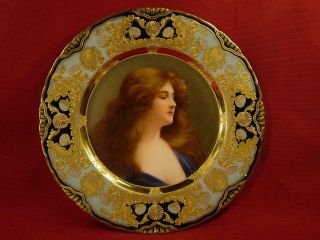 Vintage Antique Royal Vienna Portrait Plate Reflection Beehive Signed Wagner