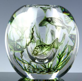Orrefors Graal Edward Hald Aquarium Fish Landscape Art Glass Vase 2