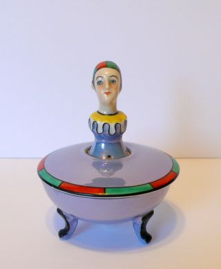 Art Deco Noritake Nippon Figural Clown Half Doll Porcelain Pincushion Footed Box