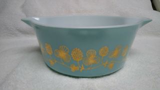 Rare Blue with gold clovers Pyrex casserole bowl number 475 B 2 1/2 quart 2