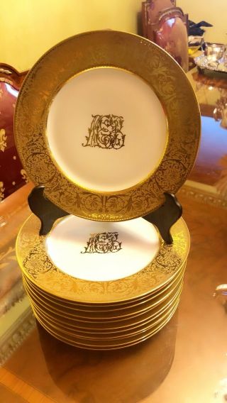 12 Pice Limoges Plates 22k Gold Around Designed Very Unique Price Was $1800.  00