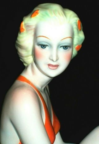 Antique Italy Art Deco Lenci Artist Ronzan Lady Bathing Beauty Ceramic Figurine