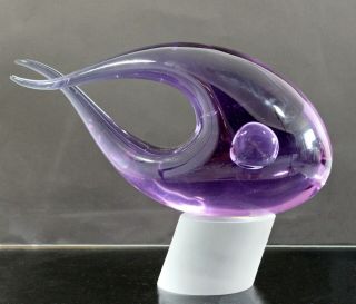 Mid Century Modern Elio Raffaeli Murano Aqua Fish Table Sculpture Glass Signed