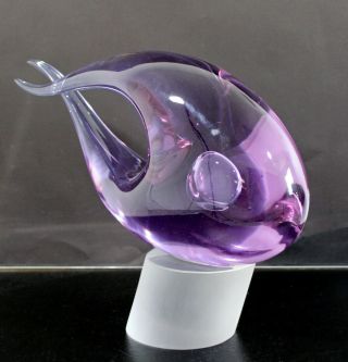 Mid Century Modern Elio Raffaeli Murano Aqua Fish Table Sculpture Glass Signed 2
