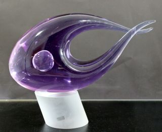 Mid Century Modern Elio Raffaeli Murano Aqua Fish Table Sculpture Glass Signed 5