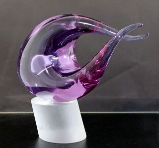 Mid Century Modern Elio Raffaeli Murano Aqua Fish Table Sculpture Glass Signed 6