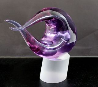Mid Century Modern Elio Raffaeli Murano Aqua Fish Table Sculpture Glass Signed 7