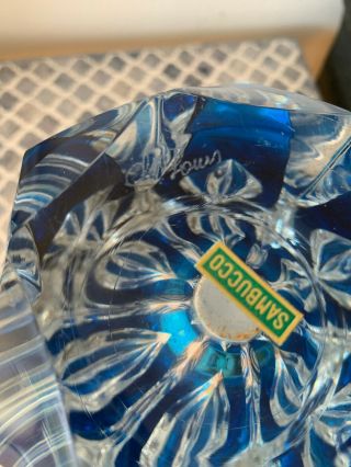 SIGNED St Louis Crystal Vase Teal Overlay Cut to Clear 4