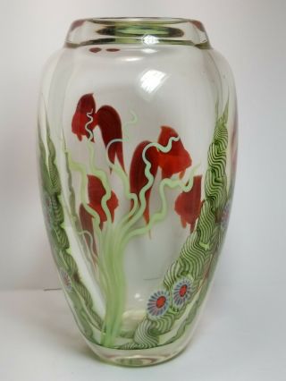 Huge Orient & Flume Red Beta Fish Art Glass Vase Paperweight Scott Beyers 10.  25 