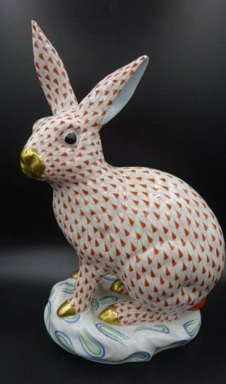 Very Large Herend Porcelain Standing Rabbit Figure - Rust Fisnet Pattern Ex.  Cond