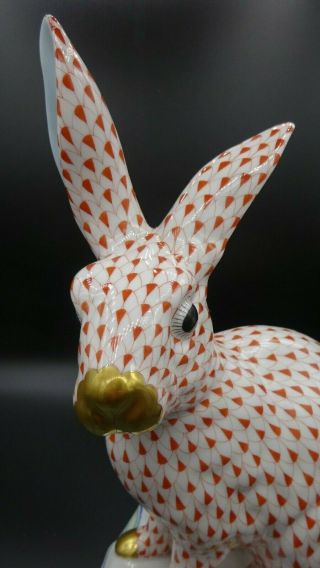 Very Large Herend Porcelain Standing Rabbit Figure - Rust Fisnet Pattern Ex.  Cond 3
