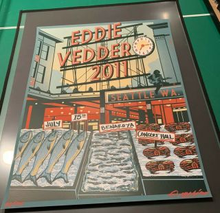 Eddie Vedder Seattle Poster Fish Market Signed And Numbered Munk One