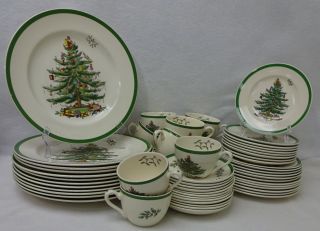 Spode China England Christmas Tree Pattern 72 - Piece Set Service For 12 W/ Cereal