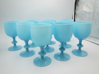 10 Antique Portieux Vallerysthal Pv French Blue Opaline Glass 6.  5 " Goblet Stems