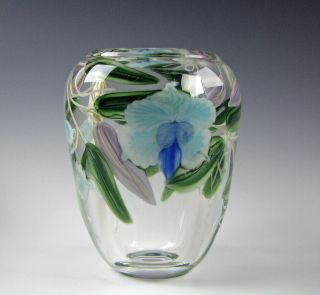 Justin Lundberg Paperweight Style Art Glass Vase With Flowers 2002