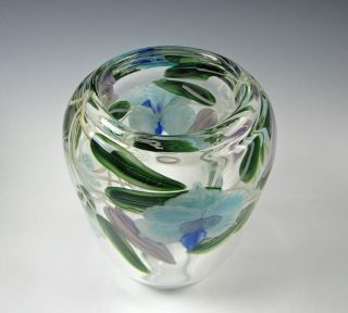 Justin Lundberg Paperweight style Art Glass Vase with Flowers 2002 2