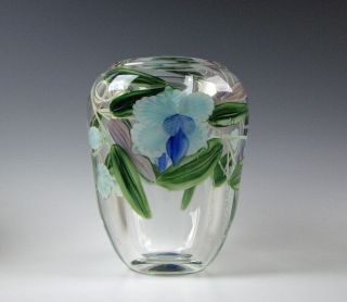 Justin Lundberg Paperweight style Art Glass Vase with Flowers 2002 4