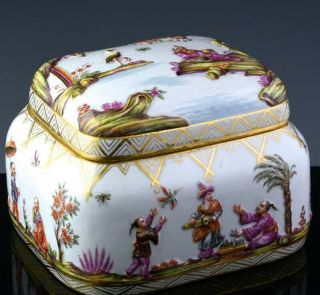 Rare & Large Meissen Chinoiserie Chinese Landscape Dresser Jar Jewelry Casket