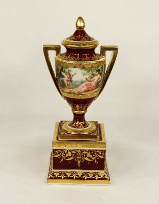 Antique Royal Vienna Hand Painted Porcelain Small Urn Vase C.  1900 81/2 