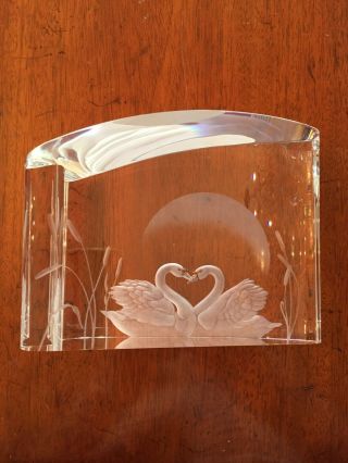Steuben Swan Heart Crystal Glass Birds Signed Sculpture